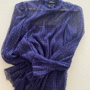 Classy Polka Dot EXPRESS Women's Top w/Camisole, Large Size Blue Mesh Dressy Top